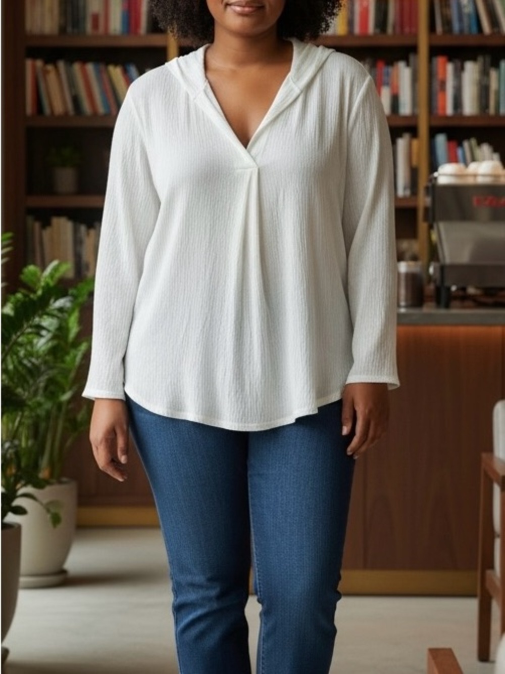 CODE Women's size XL White Relaxed V-Neck Lightweight semi sheer Tunic Top